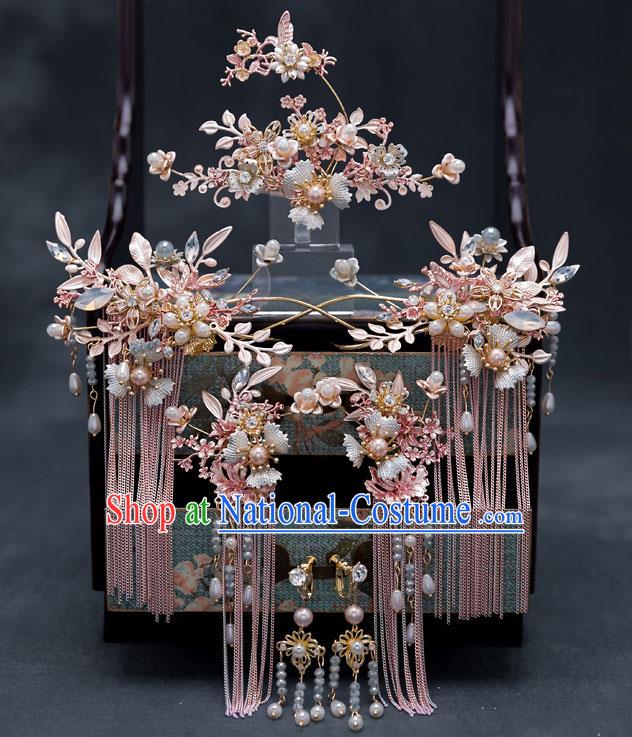 Chinese Traditional Bride Shell Hair Comb Handmade Hairpins Wedding Hair Accessories Complete Set for Women