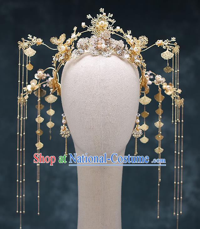 Chinese Traditional Golden Hair Clasp Bride Handmade Hairpins Wedding Hair Accessories Complete Set for Women