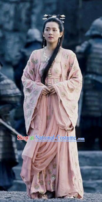 Chinese Ancient Princess of Yin Empire Bai Zhou Pink Hanfu Dress Drama Novoland Eagle Flag Replica Costumes for Women