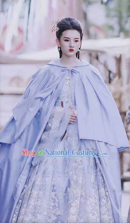 Chinese Ancient Princess Yu Ran Blue Hanfu Dress Drama Novoland Eagle Flag Song Zuer Replica Costumes for Women