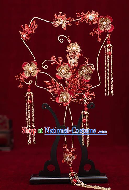 Chinese Traditional Wedding Red Plum Blossom Palace Fans Ancient Bride Prop Round Fan for Men