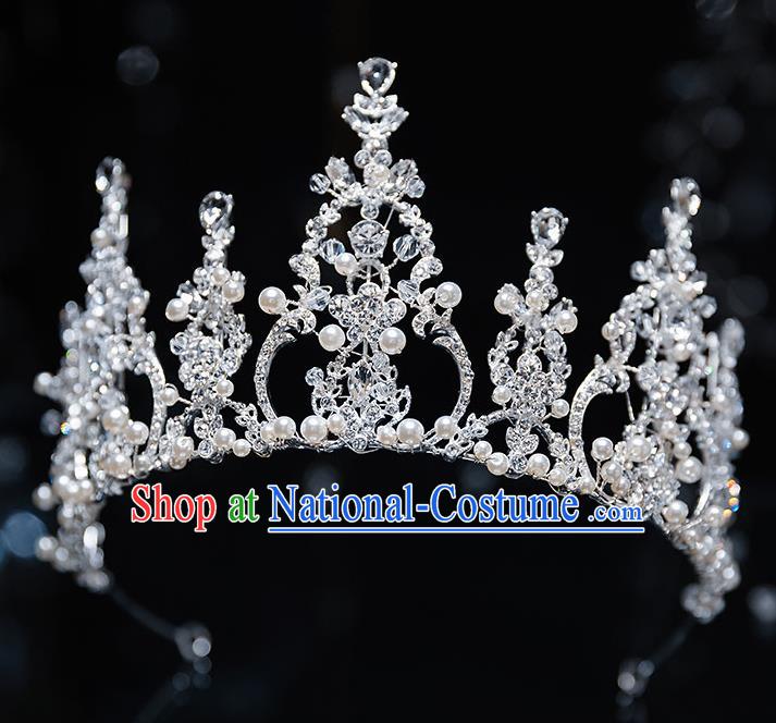 Top Grade Handmade Princess Crystal Beads Royal Crown Wedding Bride Hair Accessories for Women