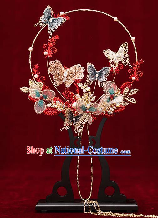 Chinese Traditional Wedding Palace Fans Ancient Bride Prop Butterfly Round Fan for Women