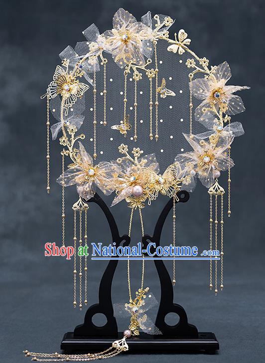 Chinese Traditional Wedding Silk Palace Fans Ancient Bride Prop Butterfly Round Fan for Women