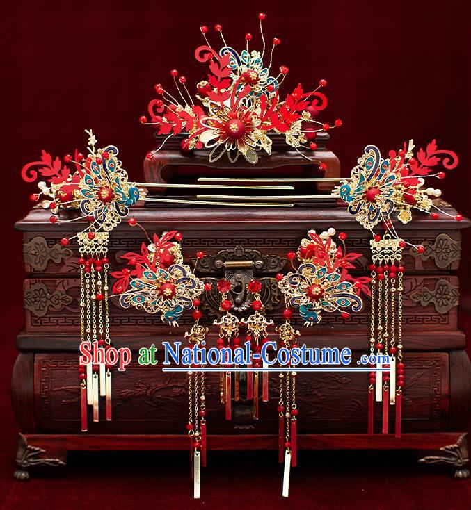 Top Chinese Traditional Wedding Hair Comb Bride Handmade Hairpins Hair Accessories Complete Set