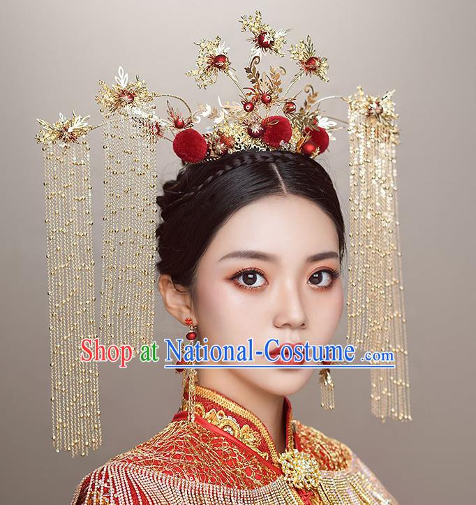 Top Chinese Traditional Wedding Luxury Phoenix Coronet Bride Handmade Hairpins Hair Accessories Complete Set