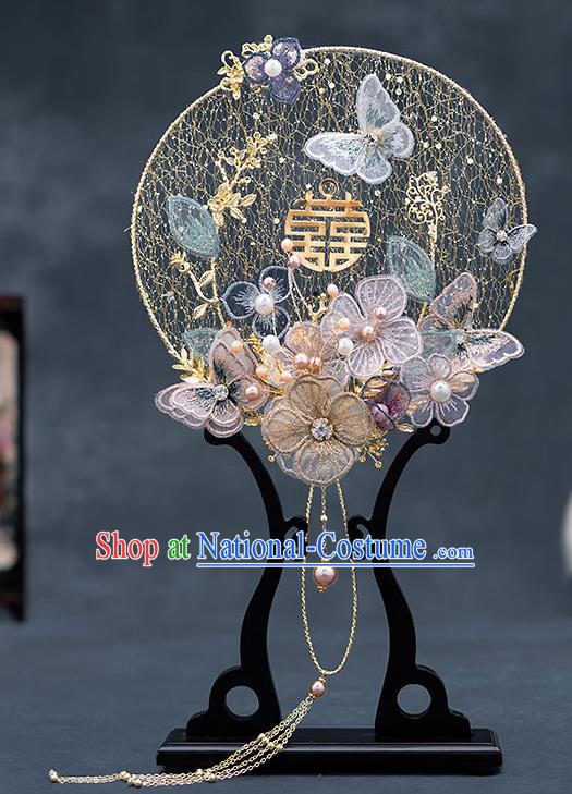 Chinese Traditional Wedding Palace Fans Ancient Bride Prop Round Fan for Men