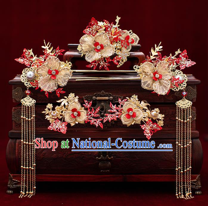 Top Chinese Traditional Wedding Hair Combs Bride Handmade Hairpins Hair Accessories Complete Set