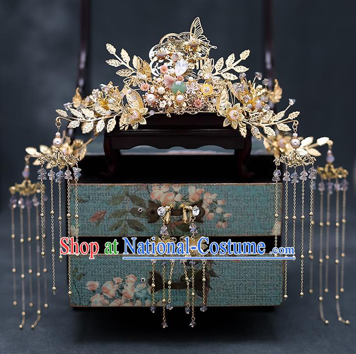 Top Chinese Traditional Wedding Bride Handmade Hairpins Hair Accessories Complete Set