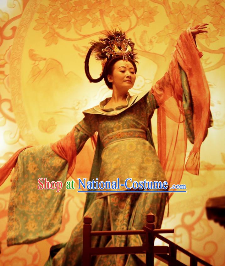 Chinese Ancient Tang Dynasty Beautiful Woman Dress Drama the Longest Day in Chang An Replica Costumes and Headpiece Complete Set