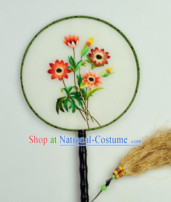 Chinese Traditional Embroidered Flowers Silk Fans Craft Handmade Su Embroidery Palace Fan Round Fan