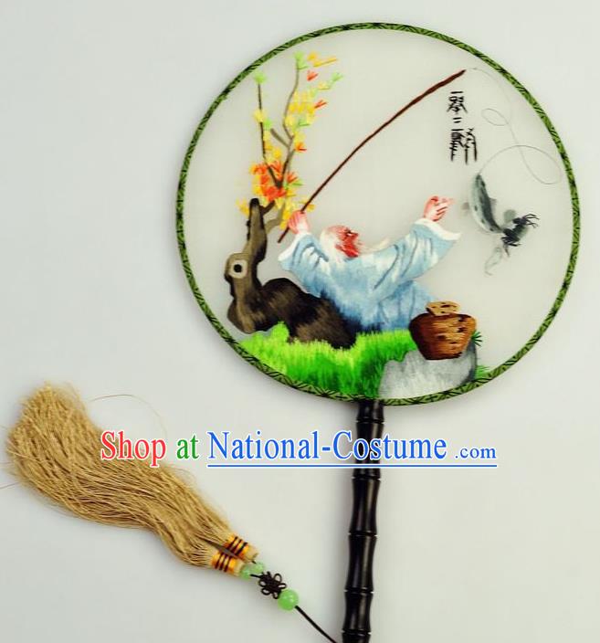 Chinese Traditional Embroidered Silk Fans Craft Handmade Su Embroidery Palace Fan Round Fan