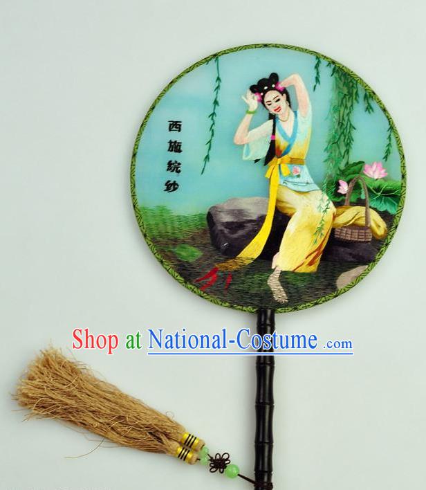 Chinese Traditional Embroidered Beauty Xi Shi Silk Fans Craft Handmade Su Embroidery Palace Fan Round Fan