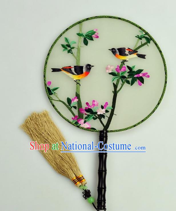 Chinese Traditional Embroidered Begonia Silk Fans Craft Handmade Su Embroidery Birds Palace Fan Round Fan