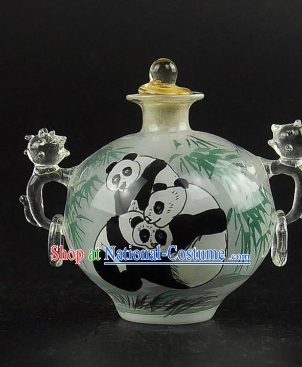 Chinese Handmade Snuff Bottle Craft with Handles Traditional Inside Painting Bamboo Panda Snuff Bottles Artware