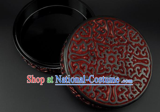 Traditional Chinese Handmade Lacquerware Carving Circular Box Craft