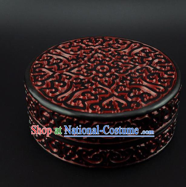 Traditional Chinese Handmade Lacquerware Carving Circular Box Craft