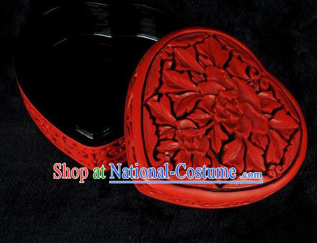 Traditional Chinese Handmade Lacquerware Carving Peony Box Craft Rouge Box