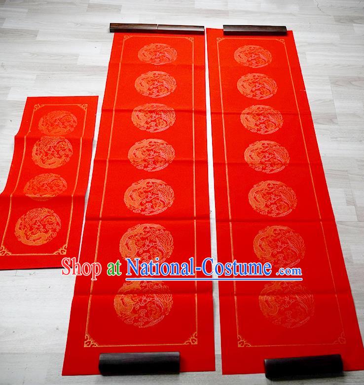 Traditional Chinese Spring Festival Couplet Paper Handmade Dragon Phoenix Pattern Red Scroll Paper with Streamer Craft