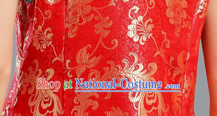 Traditional Chinese Mongol Ethnic Red Brocade Vest Minority Garment Costume Mongolian Nationality Informal Waistcoat Apparels for Woman