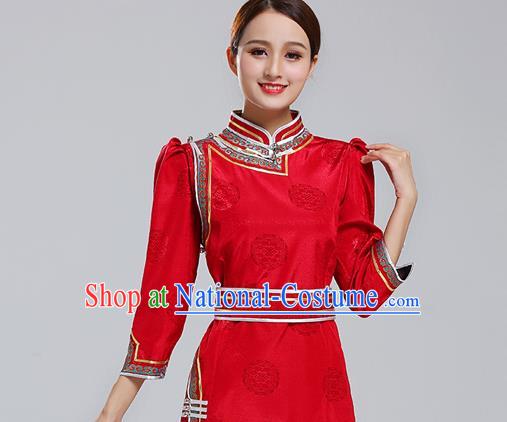 Traditional Chinese Ethnic Costume Mongol Minority Red Dress Garment Mongolian Nationality Apparels for Woman