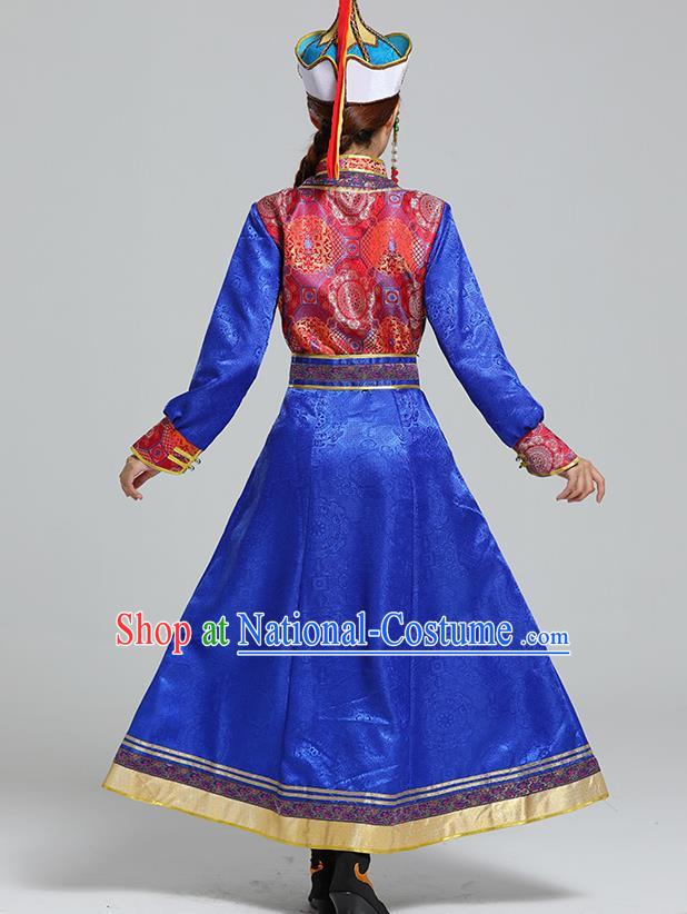 Traditional Chinese Ethnic Folk Dance Costume Mongol Minority Royalblue Dress Garment Mongolian Nationality Women Apparels