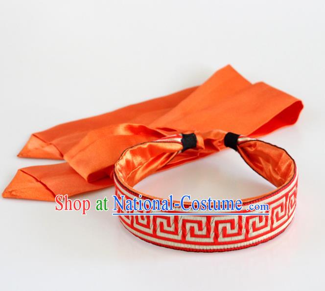 Traditional Chinese Ethnic Dance Orange Silk Ribbon Hair Clasp Mongol Minority Headband Mongolian Hair Accessories