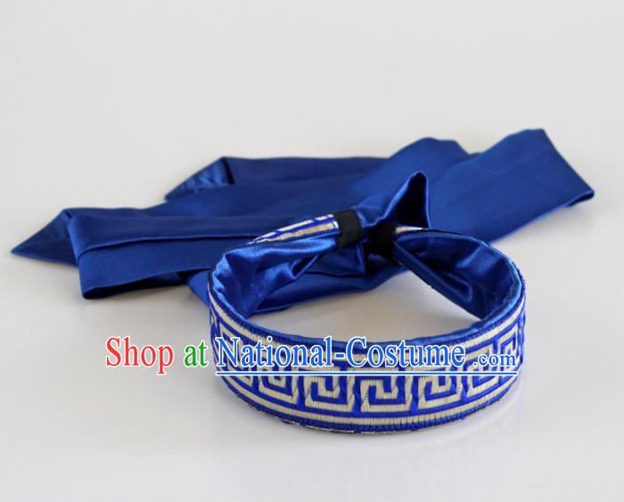 Traditional Chinese Ethnic Dance Royalblue Silk Ribbon Hair Clasp Mongol Minority Headband Mongolian Hair Accessories