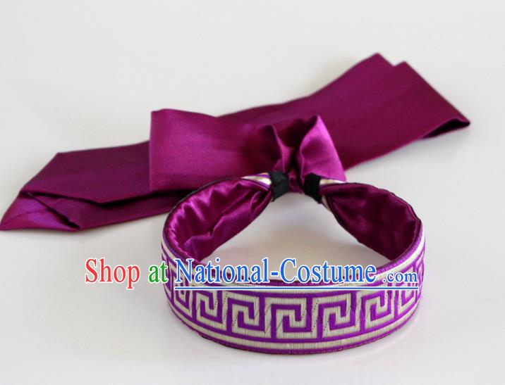 Traditional Chinese Ethnic Dance Purple Silk Ribbon Hair Clasp Mongol Minority Headband Mongolian Hair Accessories