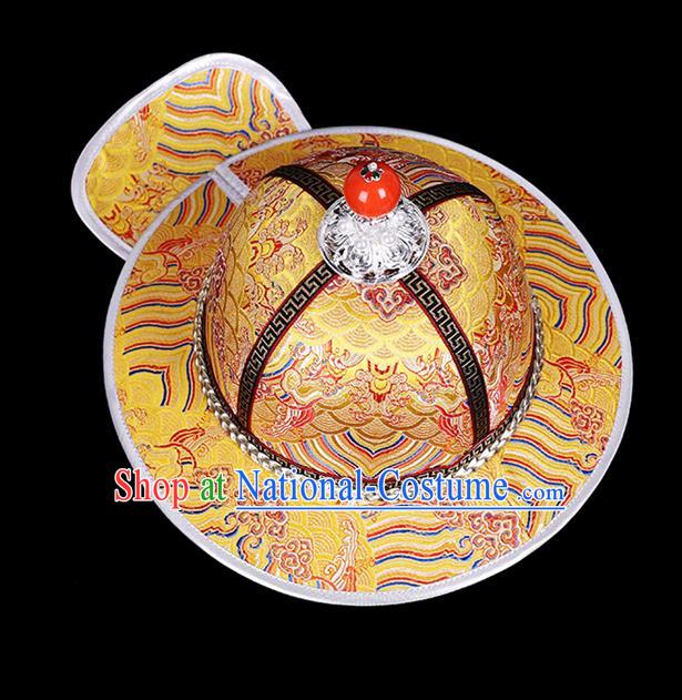 Traditional Chinese Mongol Minority Children Golden Brocade Hat Mongolian Ethnic Dance Performance Headwear for Kids