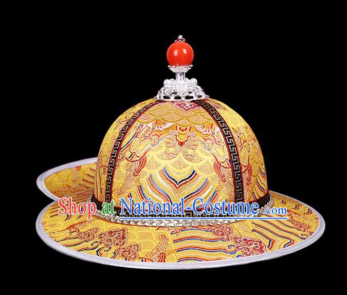 Traditional Chinese Mongol Minority Children Golden Brocade Hat Mongolian Ethnic Dance Performance Headwear for Kids