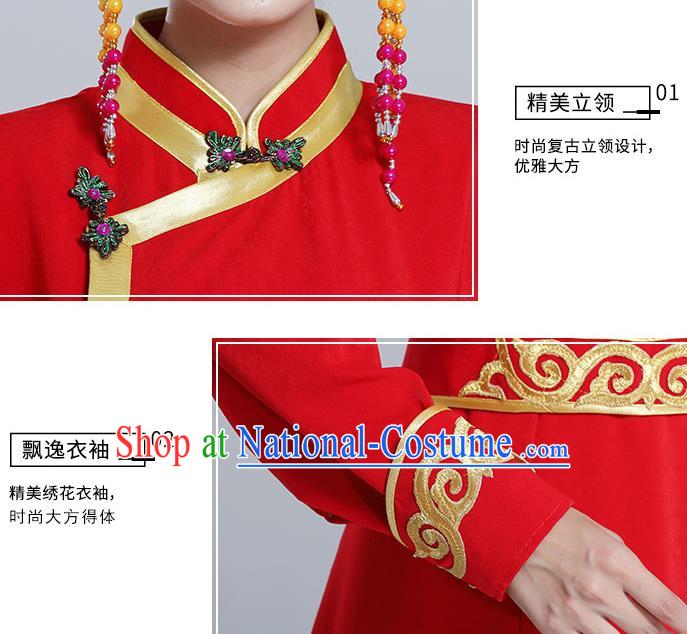 Traditional Chinese Mongol Minority Wedding Mongolian Robe Dance Apparels Mongolian Nationality Costume Ethnic Women Red Dress Garment