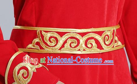 Traditional Chinese Mongol Minority Wedding Mongolian Robe Dance Apparels Mongolian Nationality Costume Ethnic Women Red Dress Garment