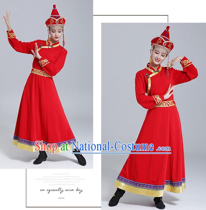 Traditional Chinese Mongol Minority Wedding Mongolian Robe Dance Apparels Mongolian Nationality Costume Ethnic Women Red Dress Garment