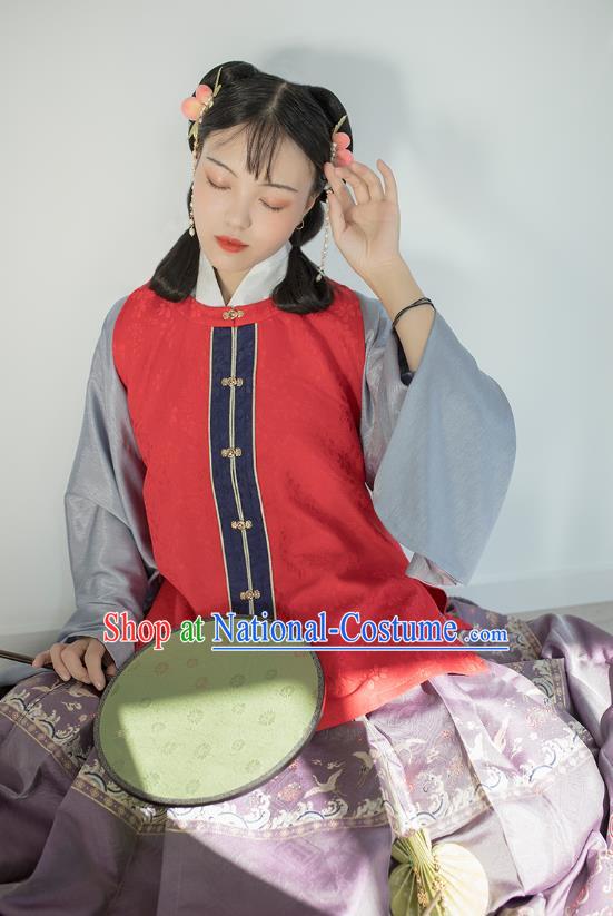 Chinese Traditional Ming Dynasty Noble Girl Red Vest Ancient Young Lady Garment Hanfu Costumes