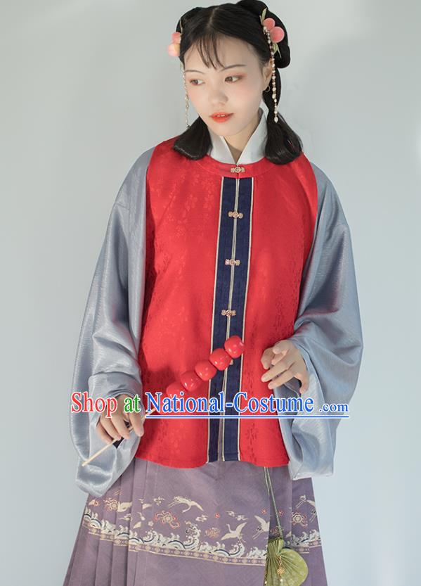 Chinese Traditional Ming Dynasty Noble Girl Red Vest Ancient Young Lady Garment Hanfu Costumes