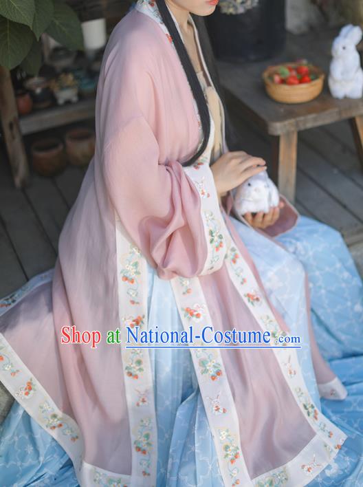 Chinese Ancient Village Girl Garment Song Dynasty Young Lady Dress Traditional BeiZi Top and Skirt Hanfu Costumes Complete Set