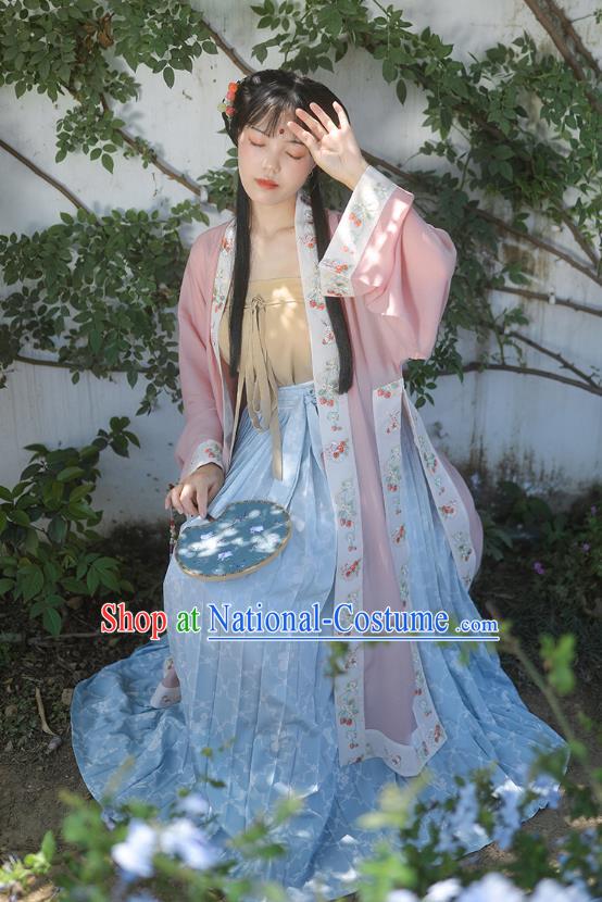 Chinese Ancient Village Girl Garment Song Dynasty Young Lady Dress Traditional BeiZi Top and Skirt Hanfu Costumes Complete Set