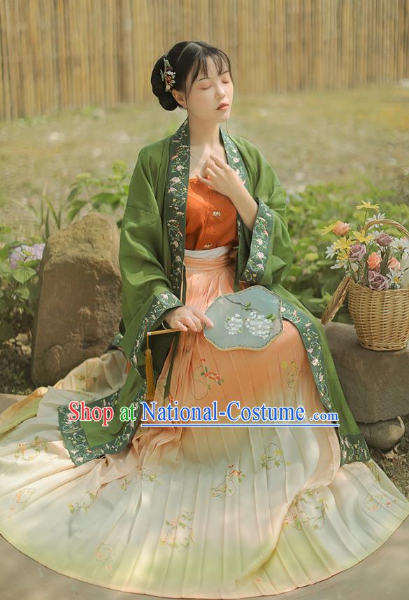 Chinese Ancient Song Dynasty Princess Dress Costumes Traditional Hanfu Court Lady Embroidered Green BeiZi Top and Skirt Full Set