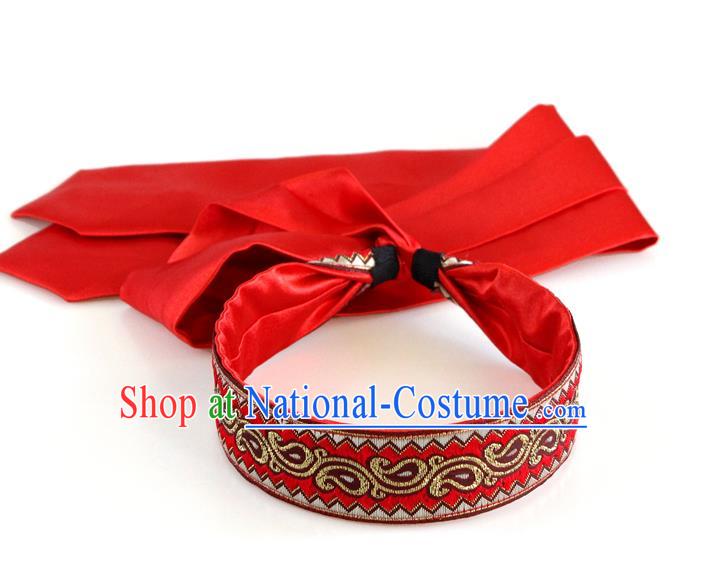 Traditional Chinese Ethnic Red Silk Ribbon Hair Clasp Mongol Minority Headband Mongolian Dance Hair Accessories