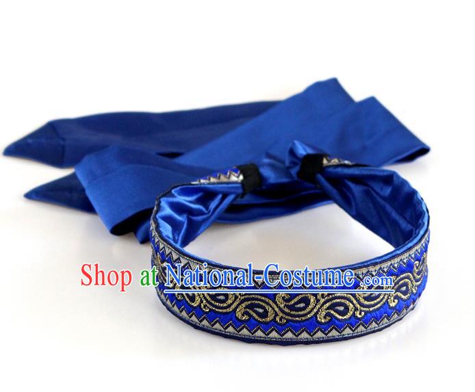 Traditional Chinese Ethnic Royalblue Silk Ribbon Hair Clasp Mongol Minority Headband Mongolian Dance Hair Accessories