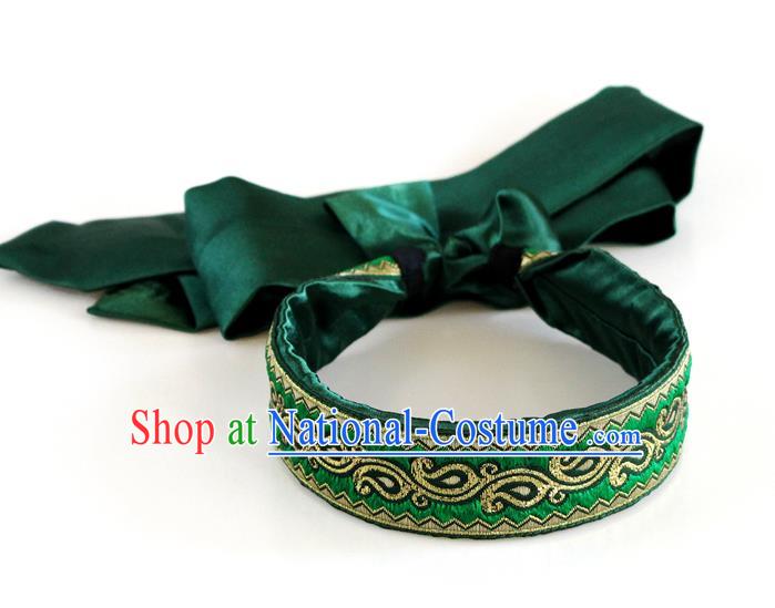 Traditional Chinese Ethnic Green Silk Ribbon Hair Clasp Mongol Minority Headband Mongolian Dance Hair Accessories