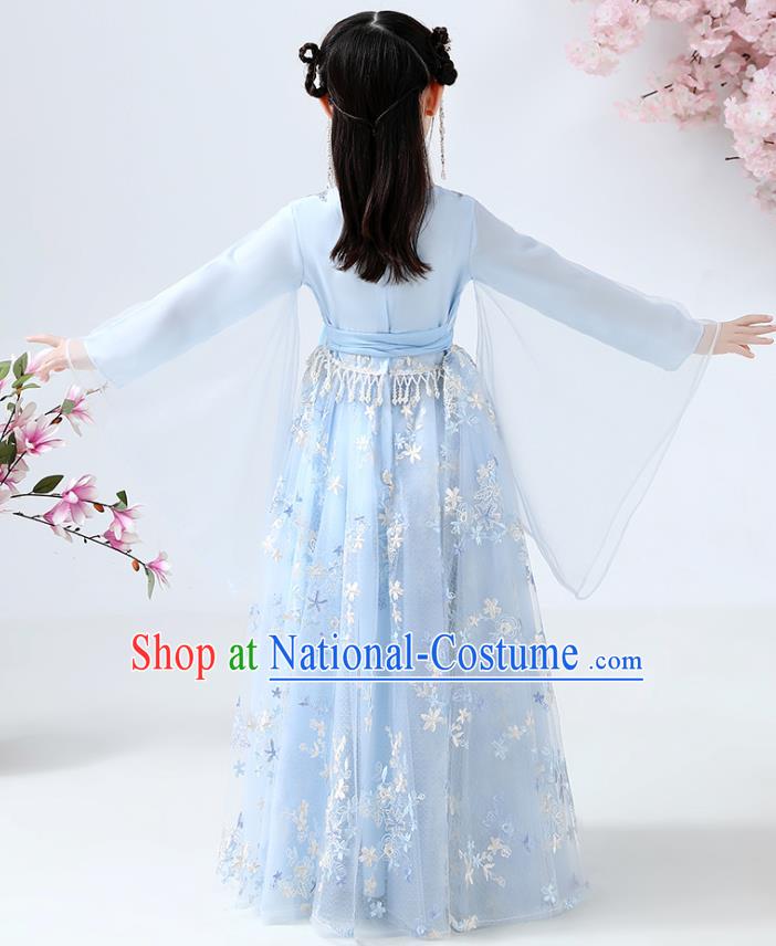 Chinese Traditional Royal Princess Blue Hanfu Dress Ancient Han Dynasty Girl Costumes Cloak Blouse and Skirt Apparels for Kids