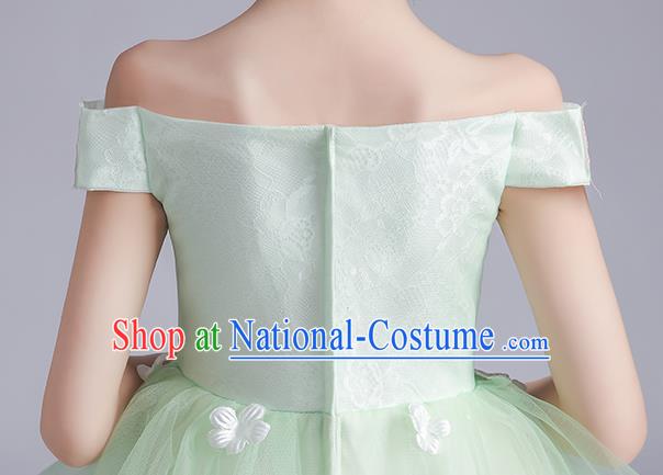 Top Grade Girls Stage Show Green Dress Children Birthday Costume Baby Compere Off Shoulder Full Dress