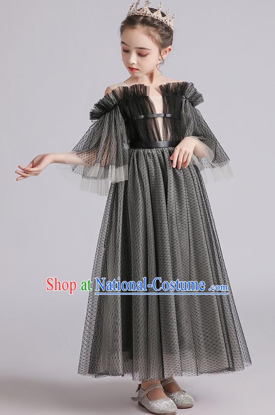 Top Grade Girls Stage Show Grey Veil Dress Children Birthday Costume Baby Princess Full Dress