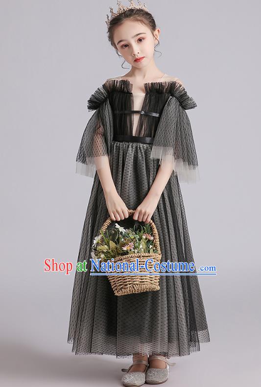 Top Grade Girls Stage Show Grey Veil Dress Children Birthday Costume Baby Princess Full Dress