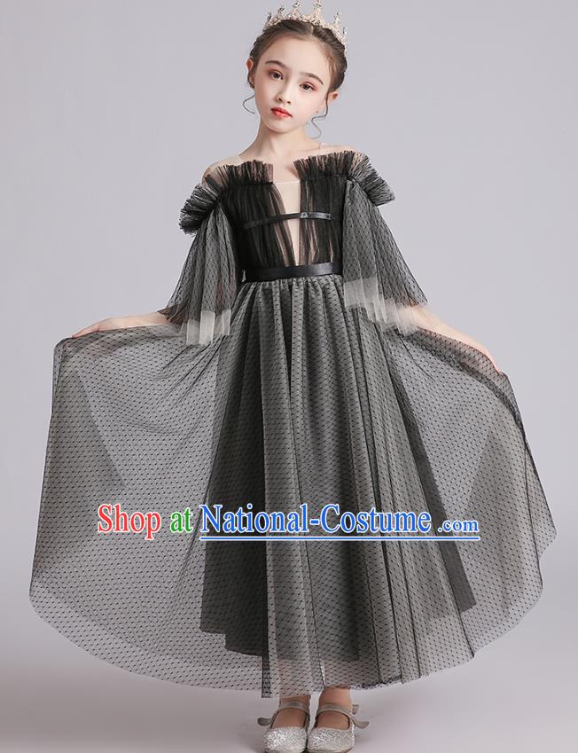 Top Grade Girls Stage Show Grey Veil Dress Children Birthday Costume Baby Princess Full Dress