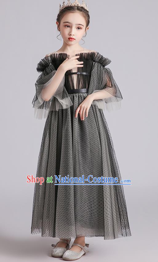 Top Grade Girls Stage Show Grey Veil Dress Children Birthday Costume Baby Princess Full Dress