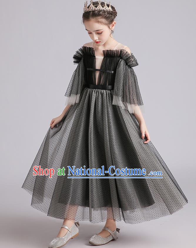 Top Grade Girls Stage Show Grey Veil Dress Children Birthday Costume Baby Princess Full Dress