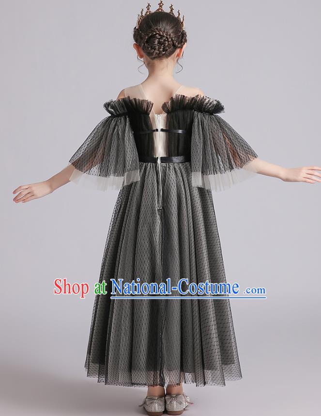 Top Grade Girls Stage Show Grey Veil Dress Children Birthday Costume Baby Princess Full Dress